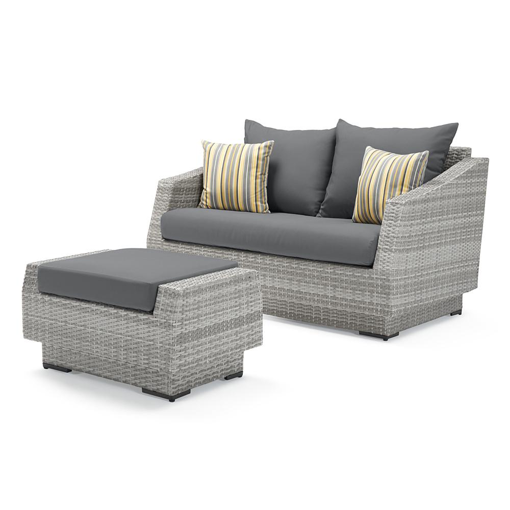 Cannes™ Sunbrella® Outdoor Loveseat & Ottoman - Charcoal Gray