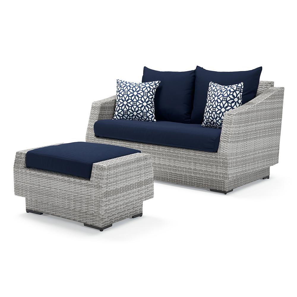 Cannes Loveseat and Ottoman - Navy Blue