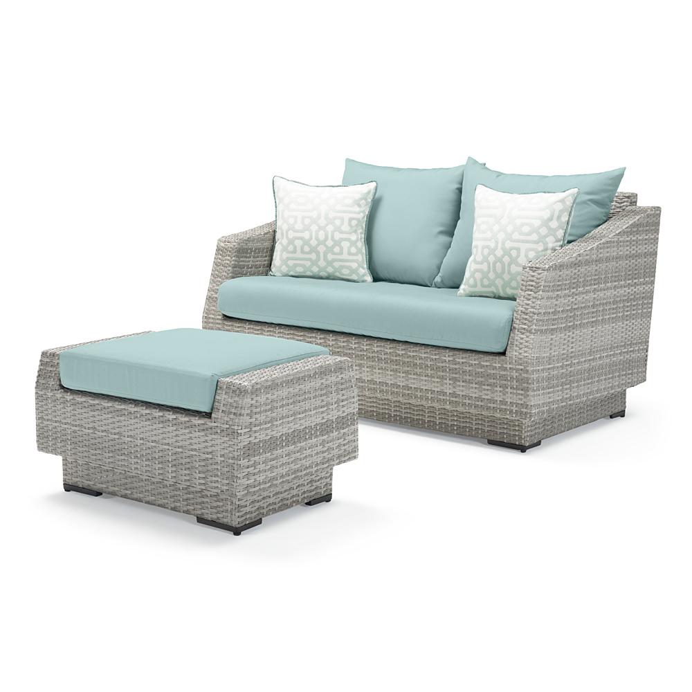 Cannes™ Sunbrella® Outdoor Loveseat & Ottoman - Spa Blue