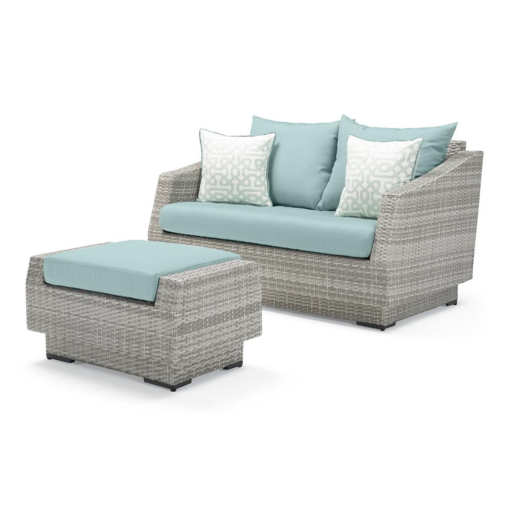 Cannes Sunbrella Outdoor Loveseat & Ottoman - Spa Blue