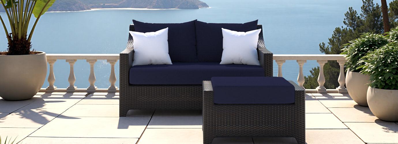 Deco™ Sunbrella® Outdoor Loveseat & Ottoman - Navy Blue
