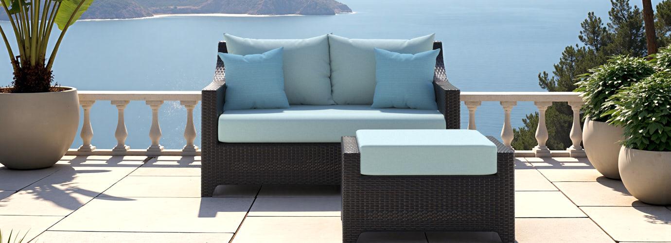 Deco™ Sunbrella® Outdoor Loveseat & Ottoman - Spa Blue