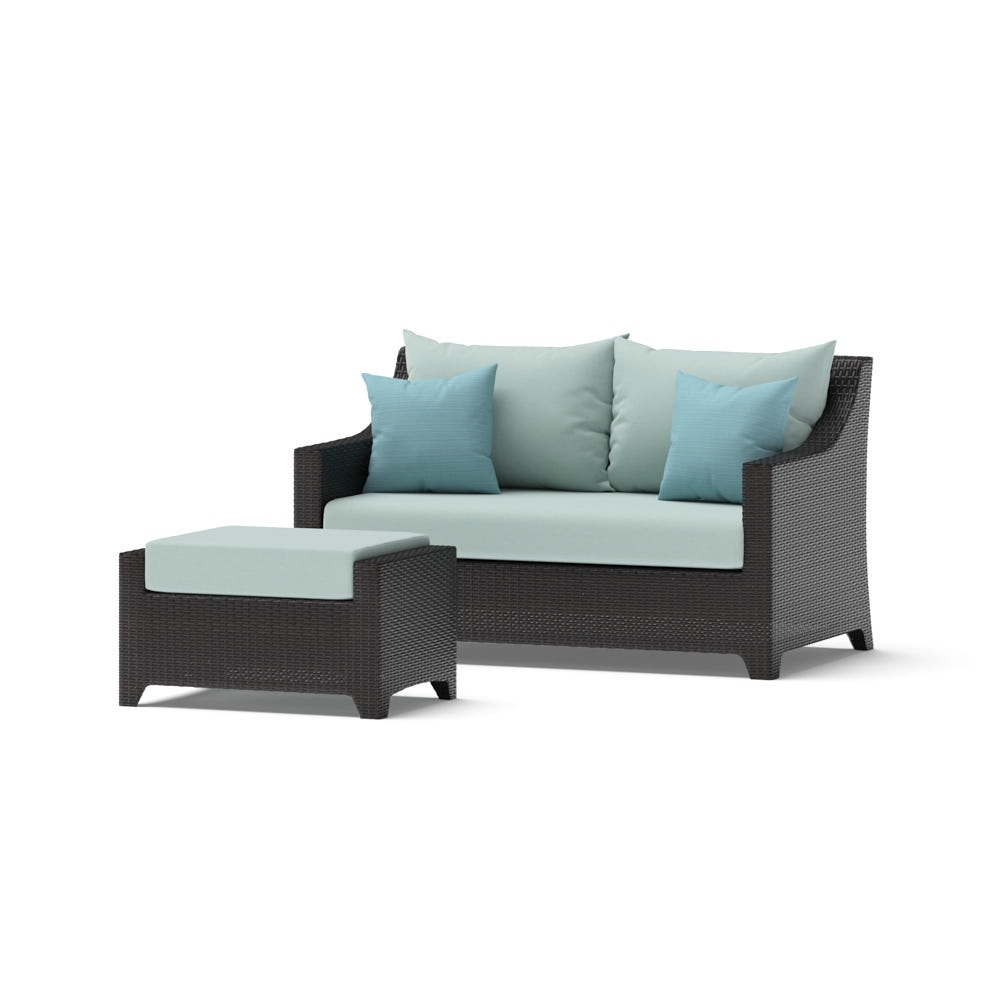 Deco™ Sunbrella® Outdoor Loveseat & Ottoman - Spa Blue