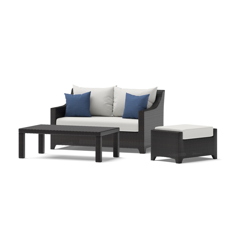 Deco™ Sunbrella® Outdoor Loveseat & Ottoman with Coffee Table - Bliss Ink
