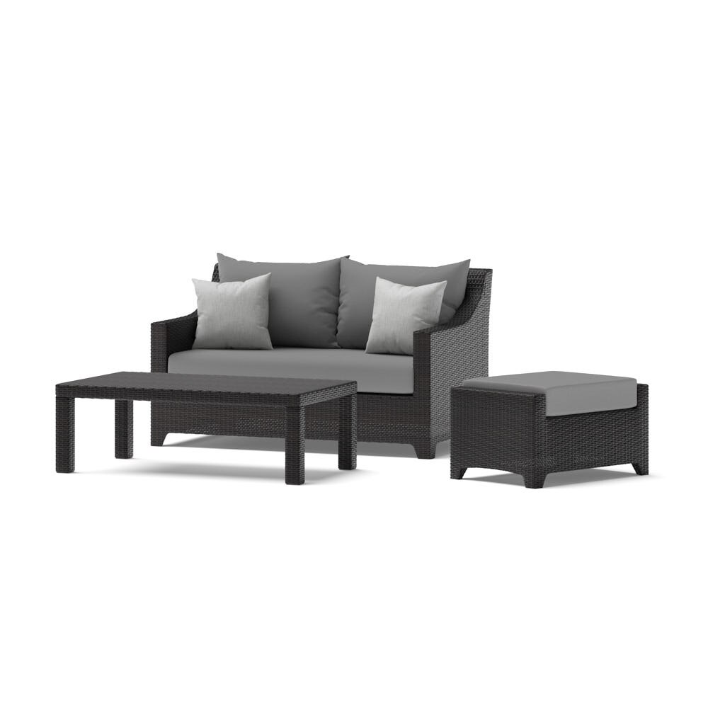 Deco™ Sunbrella® Outdoor Loveseat & Ottoman with Coffee Table - Charcoal Gray