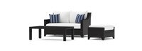 Deco™ Sunbrella® Outdoor Loveseat & Ottoman with Coffee Table - Centered Ink