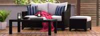 Deco™ Sunbrella® Outdoor Loveseat & Ottoman with Coffee Table - Centered Ink