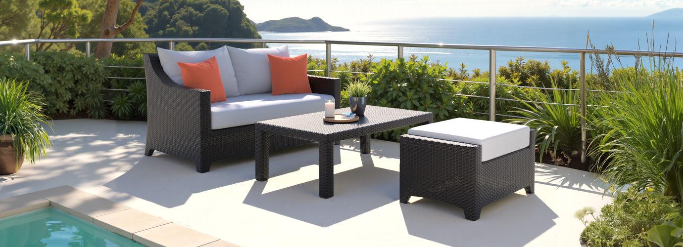 Deco™ Sunbrella® Outdoor Loveseat & Ottoman with Coffee Table - Cast Coral