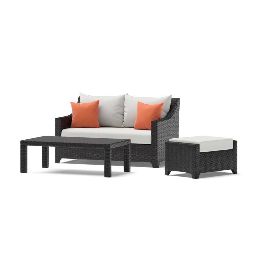 Deco™ Sunbrella® Outdoor Loveseat & Ottoman with Coffee Table - Cast Coral