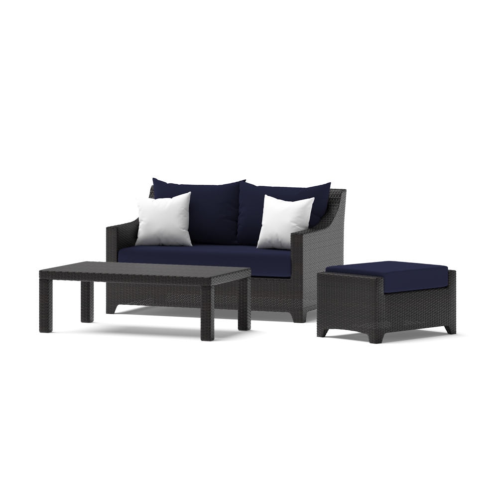 Deco™ Sunbrella® Outdoor Loveseat & Ottoman with Coffee Table - Navy Blue