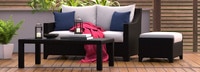 Deco™ Sunbrella® Outdoor Loveseat & Ottoman with Coffee Table - Tikka Orange