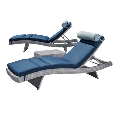 Portofino® Comfort 3 Piece Sunbrella® Outdoor Chaise Lounge Set - Laguna Blue