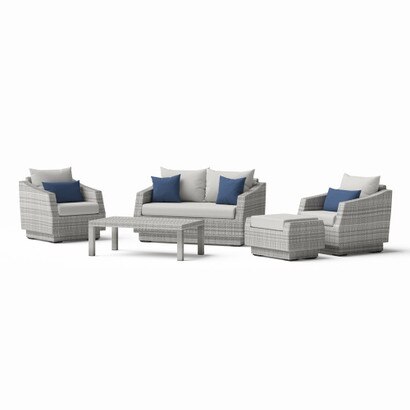 Cannes™ 5 Piece Sunbrella® Outdoor Love & Club Seating Set - Bliss Ink