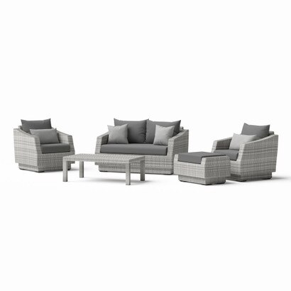 Cannes™ 5 Piece Sunbrella® Outdoor Love & Club Seating Set - Charcoal Gray