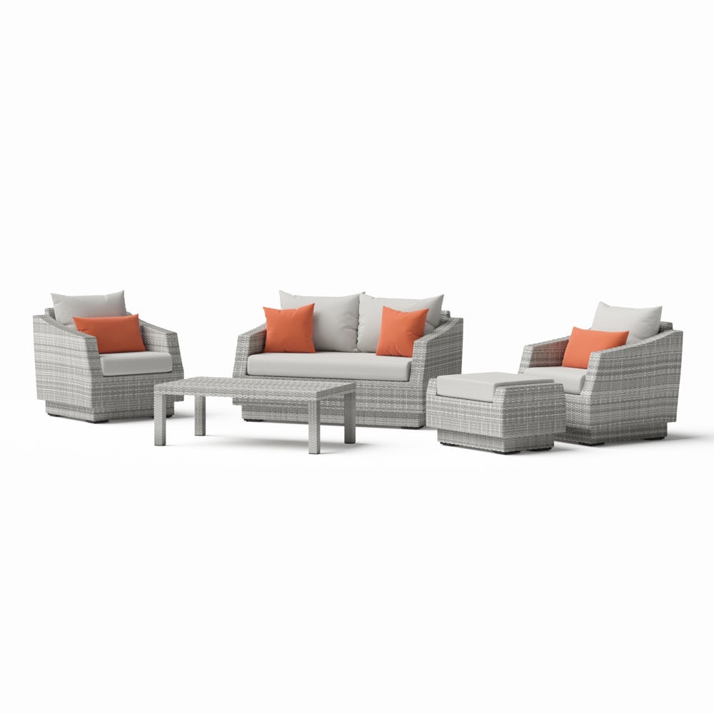 Cannes™ 5 Piece Sunbrella® Outdoor Love & Club Seating Set - Cast Coral