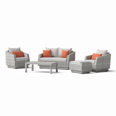 Cannes™ 5 Piece Sunbrella® Outdoor Love & Club Seating Set - Cast Coral