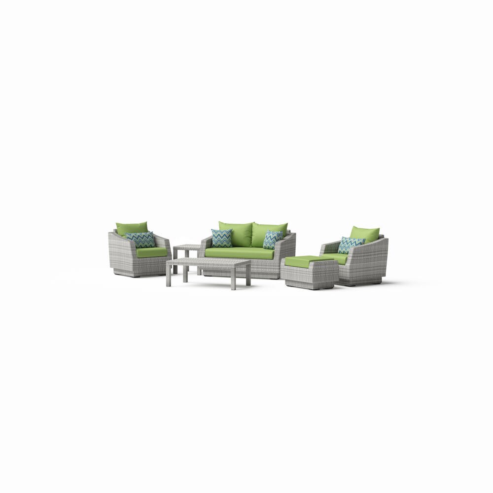 Cannes™ 5 Piece Sunbrella® Outdoor Love & Club Seating Set - Ginkgo Green