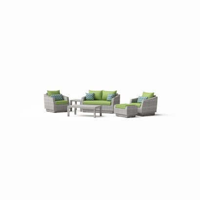 Cannes™ 5 Piece Sunbrella® Outdoor Love & Club Seating Set - Ginkgo Green