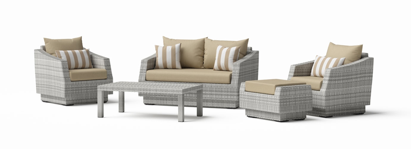 Cannes 5 Piece Sunbrella Outdoor Love & Club Seating Set - Thumbnail 3