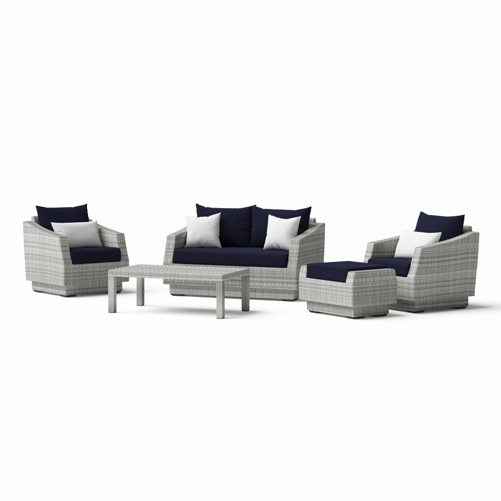 Cannes™ 5 Piece Sunbrella® Outdoor Love & Club Seating Set - Navy Blue