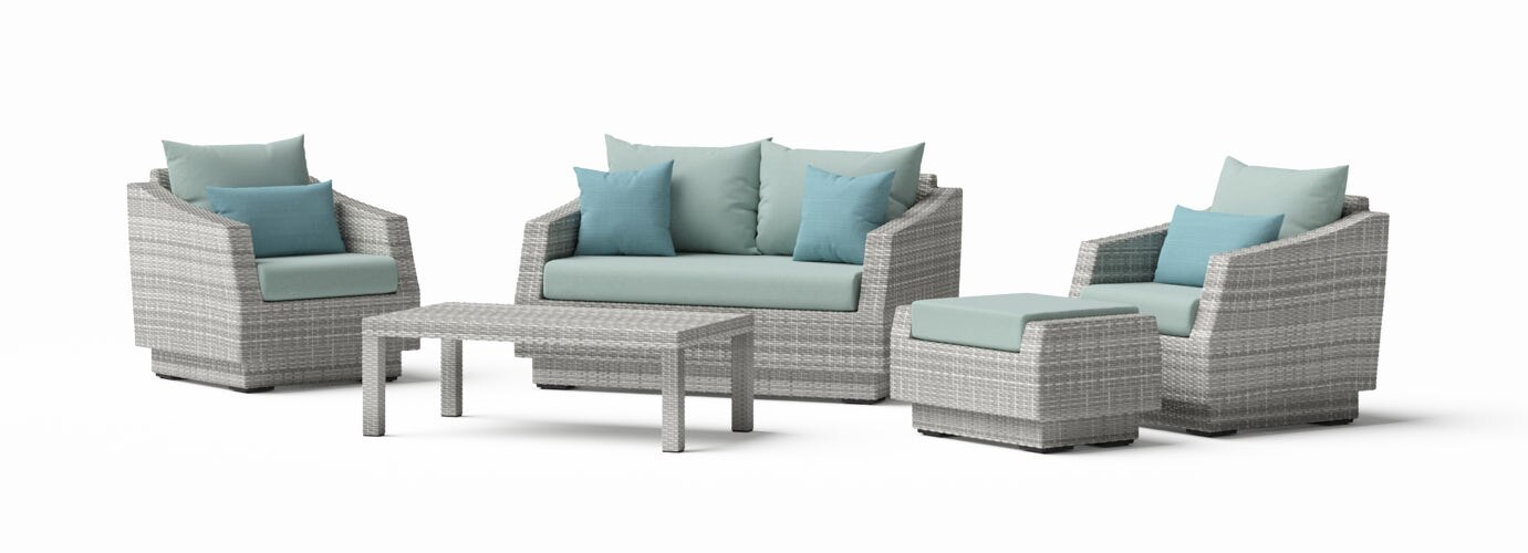 Cannes 5 Piece Sunbrella Outdoor Love & Club Seating Set - Thumbnail 5