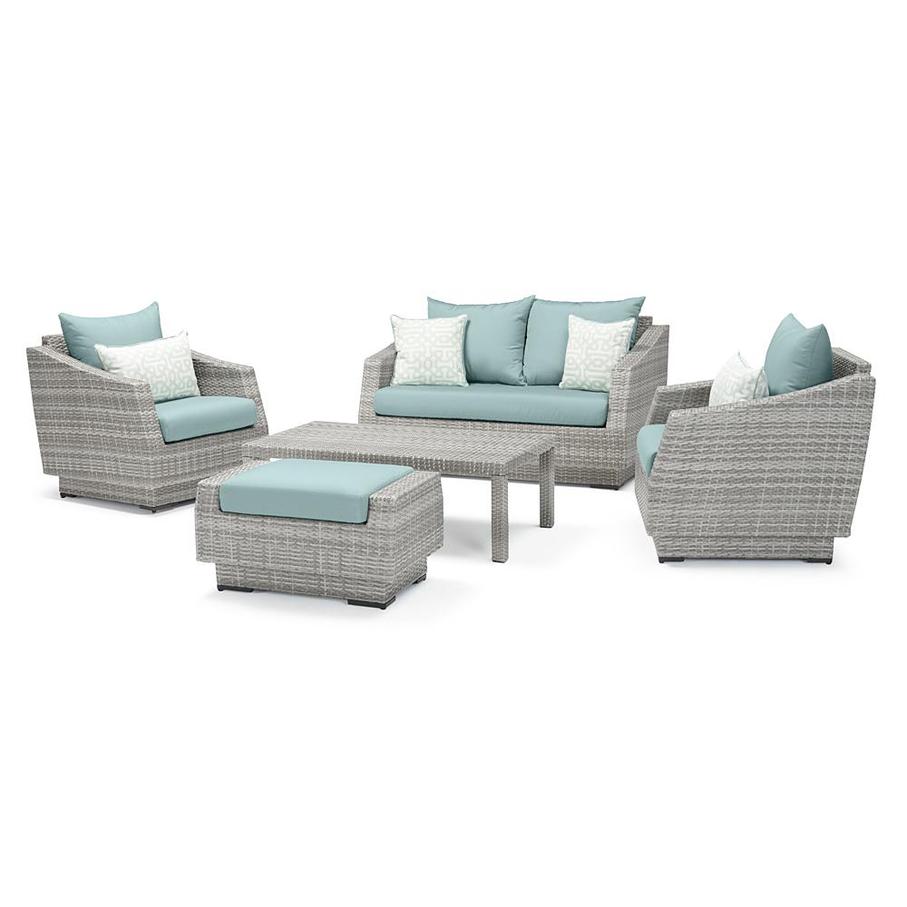 Cannes 5 Piece Sunbrella Outdoor Love & Club Seating Set - Spa Blue