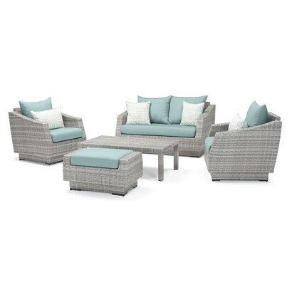 Cannes™ 5 Piece Sunbrella® Outdoor Love & Club Seating Set - Spa Blue