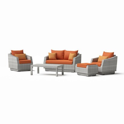 Cannes™ 5 Piece Sunbrella® Outdoor Love & Club Seating Set - Tikka Orange