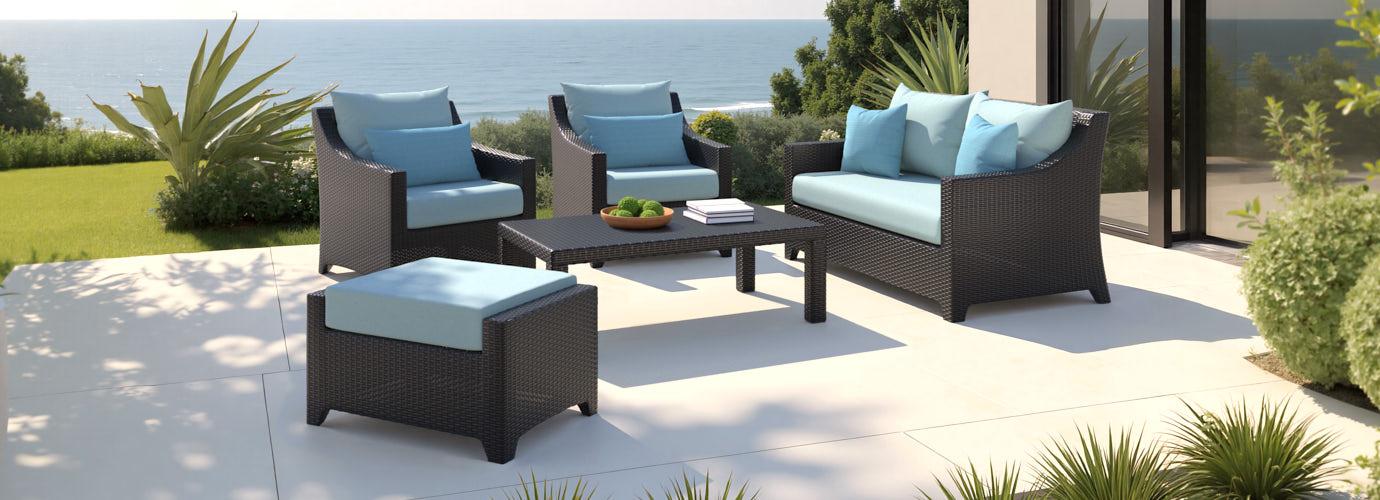 Deco™ 5 Piece Sunbrella® Outdoor Love & Club Seating Set - Spa Blue