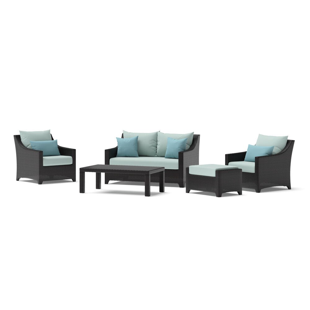Deco™ 5 Piece Sunbrella® Outdoor Love & Club Seating Set - Spa Blue