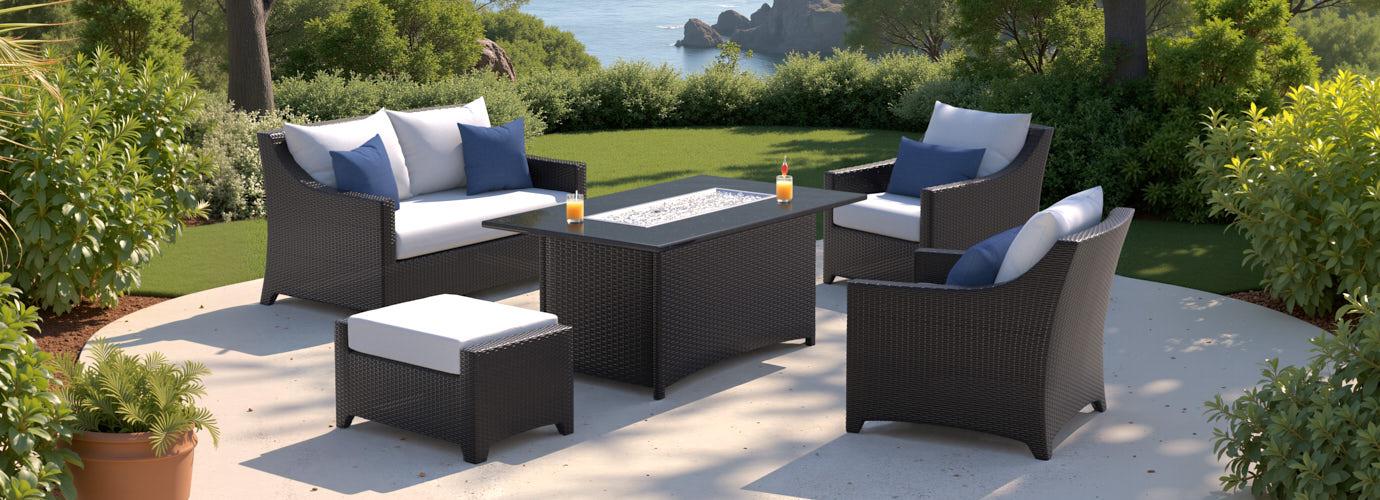 Deco™ 5 Piece Sunbrella® Outdoor Love & Club Fire Set - Bliss Ink