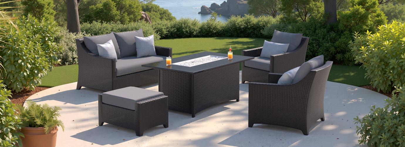 Deco™ 5 Piece Sunbrella® Outdoor Love & Club Fire Set - Charcoal Grey