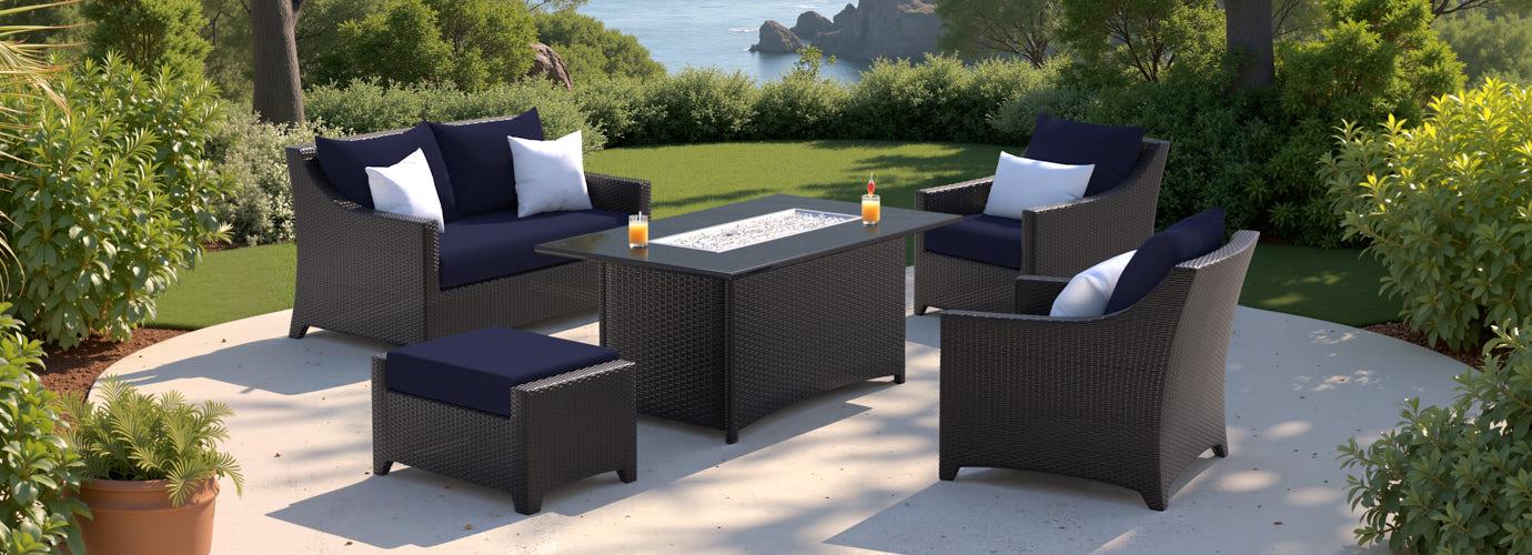 Deco™ 5 Piece Sunbrella® Outdoor Love & Club Fire Set - Navy Blue