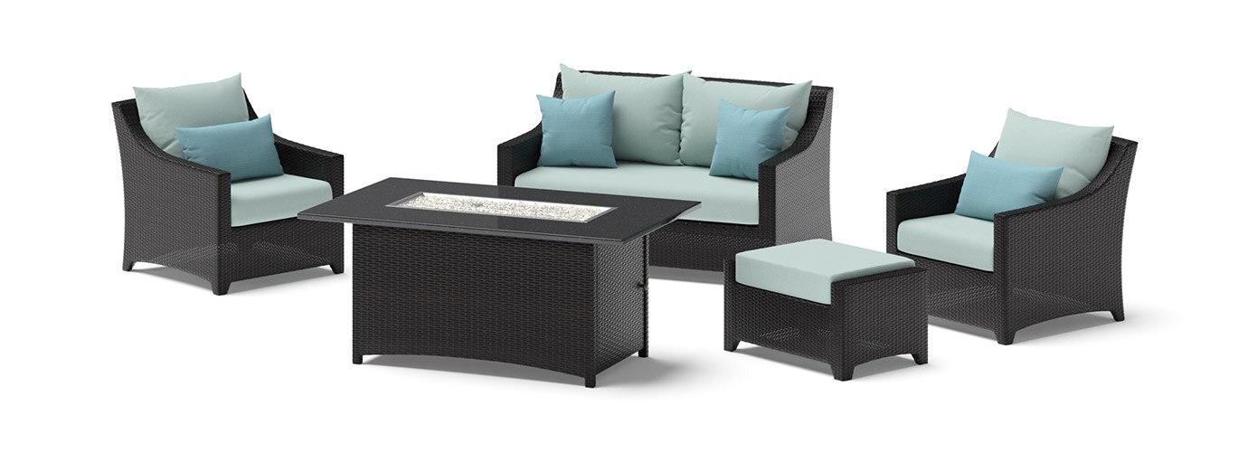 Deco™ 5 Piece Sunbrella® Outdoor Love & Club Fire Set - Spa Blue