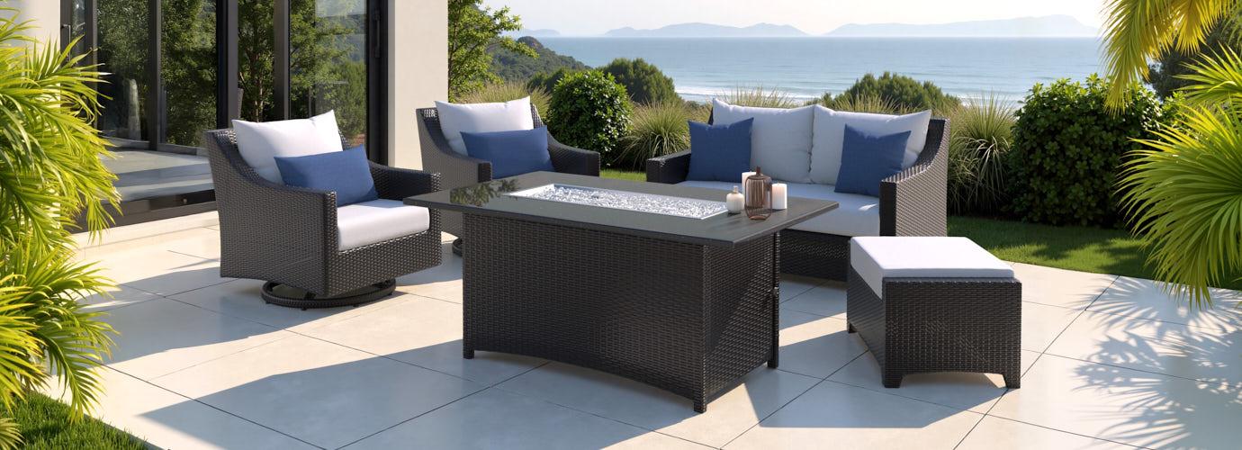 Deco™ 5 Piece Sunbrella® Outdoor Love & Motion Club Fire Set - Bliss Ink