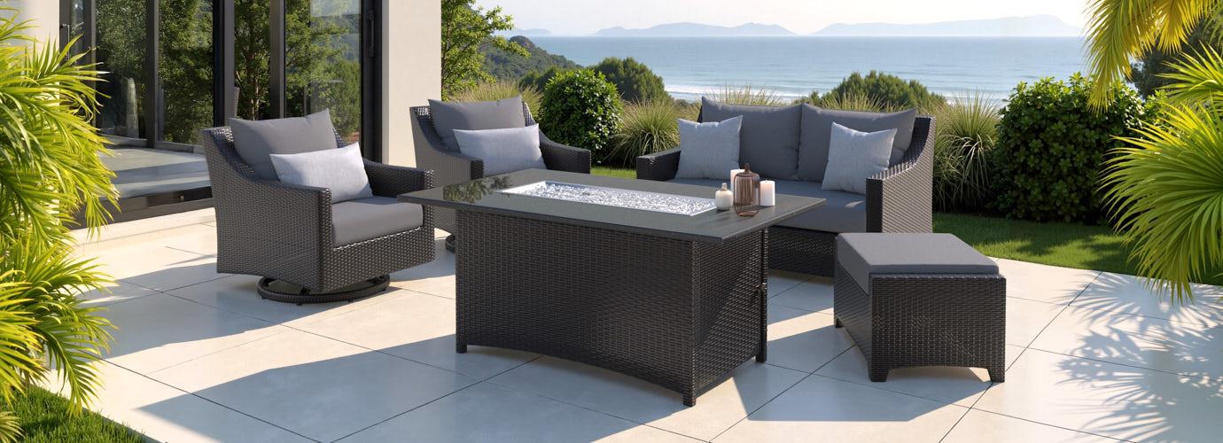 Deco™ 5 Piece Sunbrella® Outdoor Love & Motion Club Fire Set - Charcoal Gray