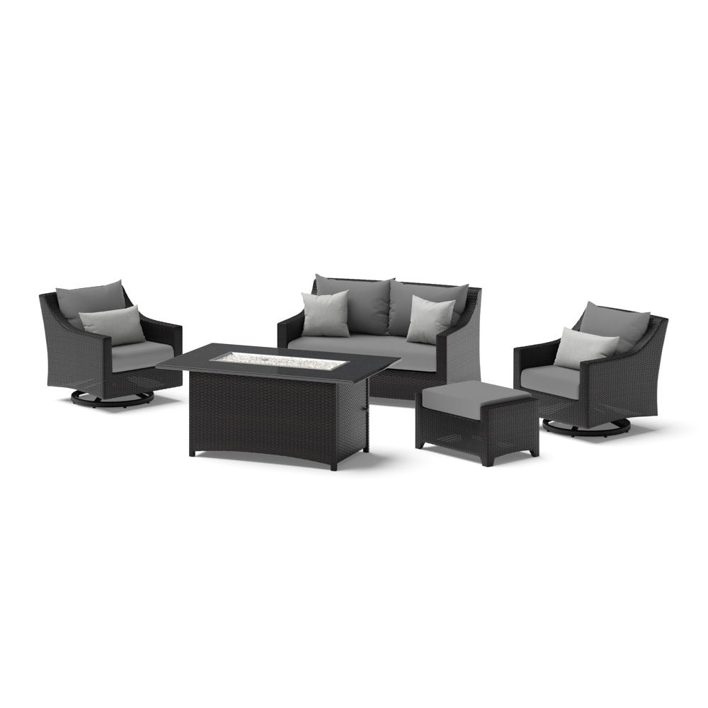 Deco™ 5 Piece Sunbrella® Outdoor Love & Motion Club Fire Set - Charcoal Gray