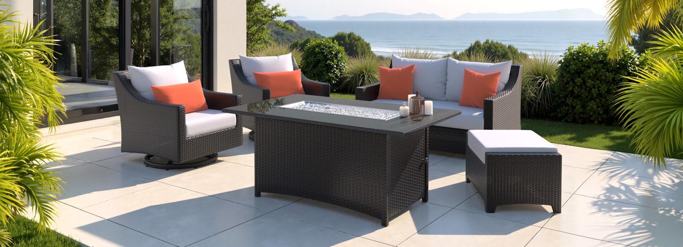 Deco™ 5 Piece Sunbrella® Outdoor Love & Motion Club Fire Set - Cast Coral