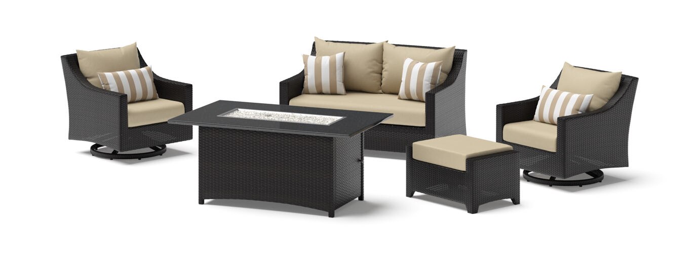 Deco™ 5 Piece Sunbrella® Outdoor Love & Motion Club Fire Set - Maxim Beige