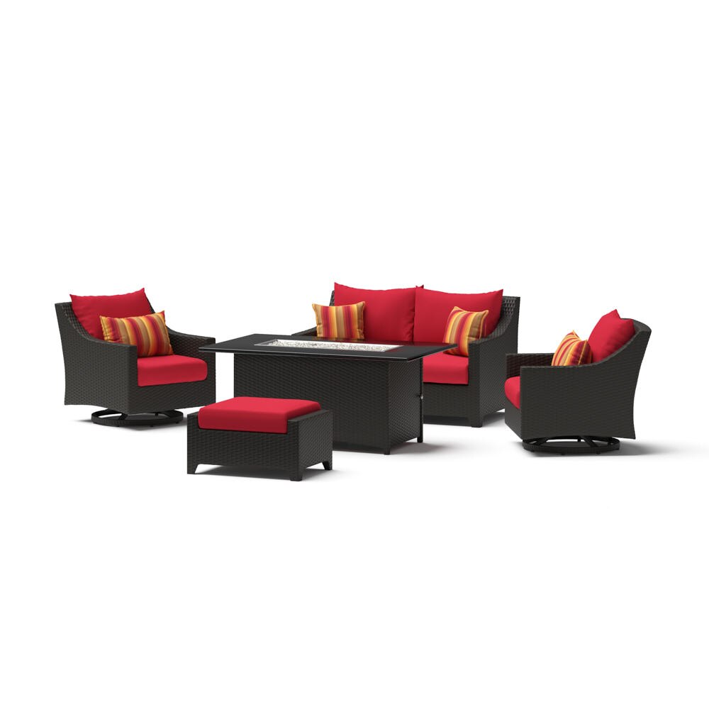 Deco™ 5 Piece Sunbrella® Outdoor Love & Motion Club Fire Set - Sunset Red