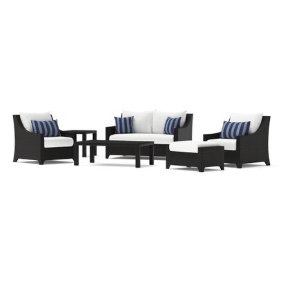 Deco™ 6 Piece Sunbrella® Outdoor Love & Club Seating Set - Centered Ink
