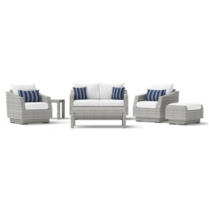 Cannes™ 6 Piece Sunbrella® Outdoor Love & Club Seating Set - Centered Ink