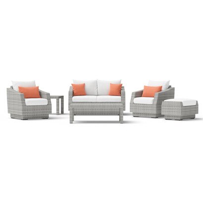Cannes™ 6 Piece Sunbrella® Outdoor Love & Club Seating Set - Cast Coral