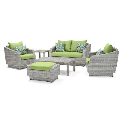 Cannes™ 6 Piece Sunbrella® Outdoor Love & Club Seating Set - Ginkgo Green