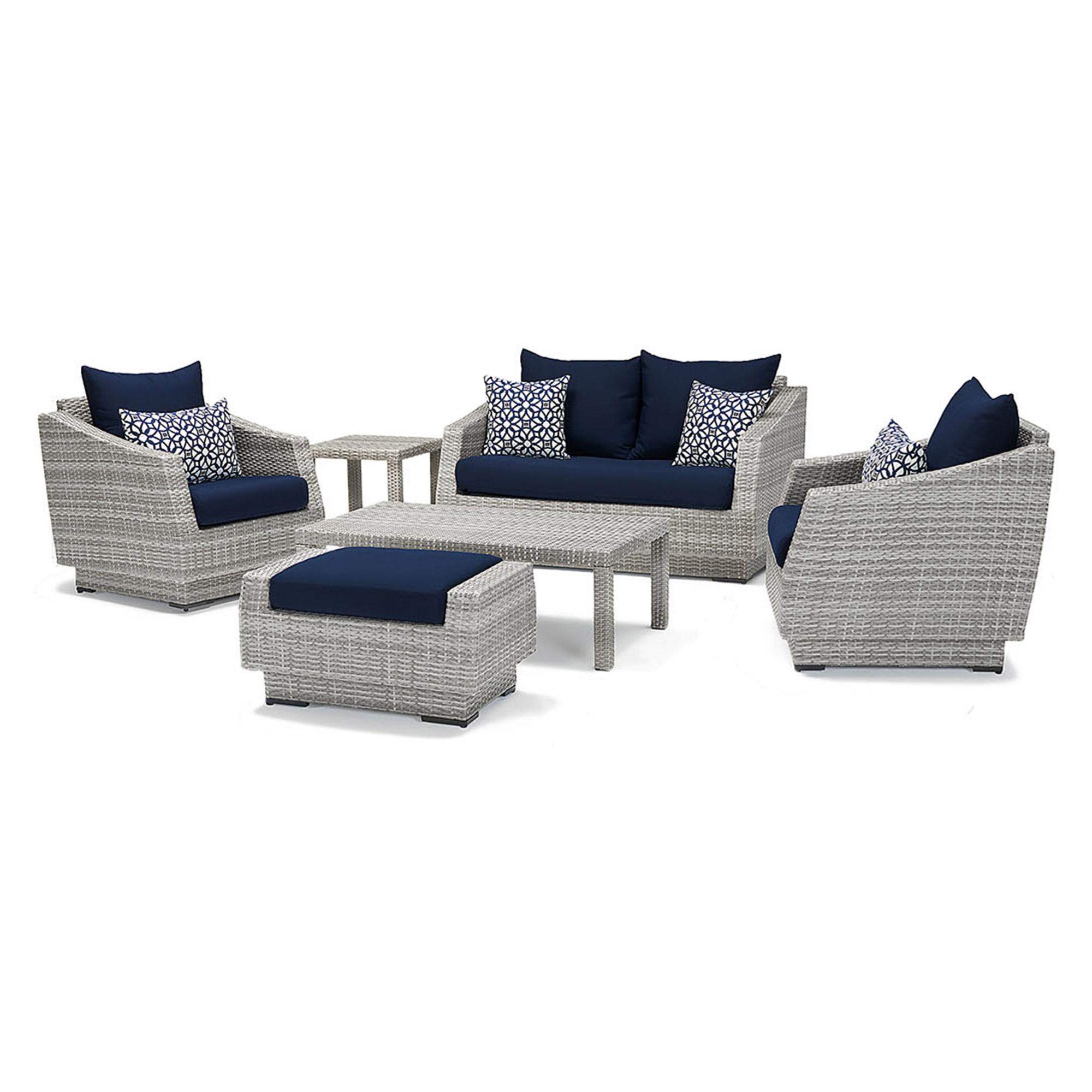 Cannes™ 6 Piece Sunbrella® Outdoor Love & Club Seating Set - Navy Blue