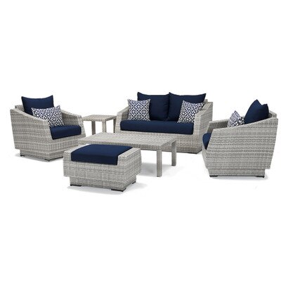 Cannes™ 6 Piece Sunbrella® Outdoor Love & Club Seating Set - Navy Blue