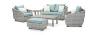 Cannes™ 6 Piece Sunbrella® Outdoor Love & Club Seating Set - Spa Blue