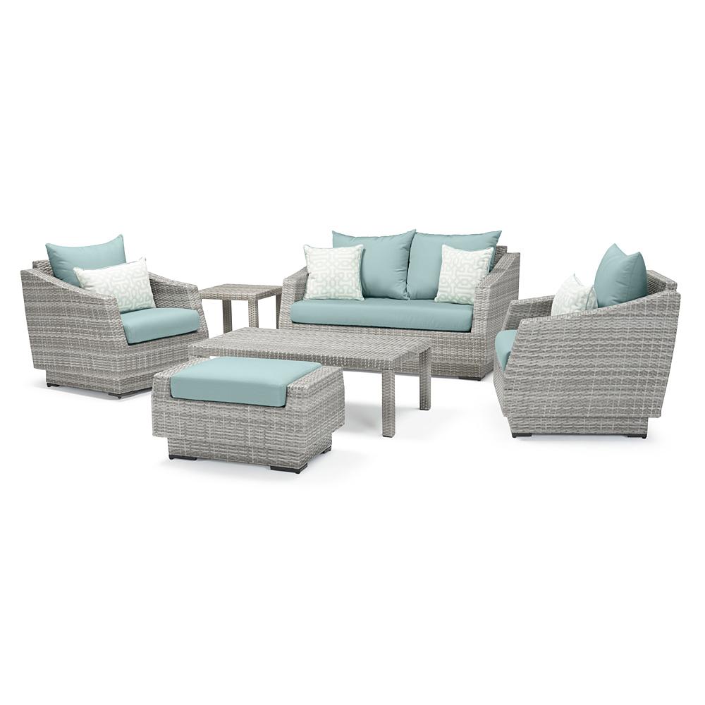 Cannes 6 Piece Sunbrella Outdoor Love & Club Seating Set - Spa Blue