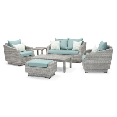 Cannes™ 6 Piece Sunbrella® Outdoor Love & Club Seating Set - Spa Blue