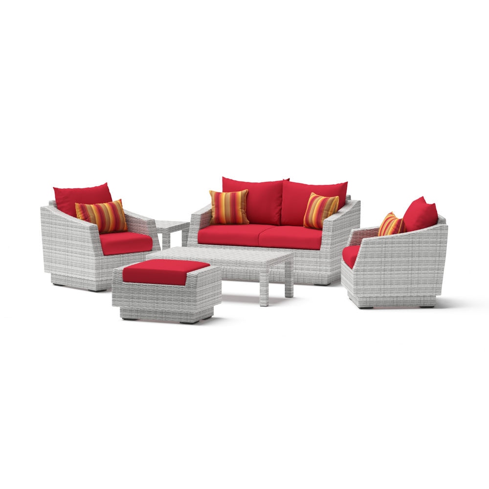 Cannes™ 6 Piece Sunbrella® Outdoor Love & Club Seating Set - Sunset Red